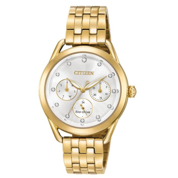 CITIZEN FD2052-58A SILVER CHRONOGRAPH DIAL GOLD STAINLESS STEEL WOMENS WATCH